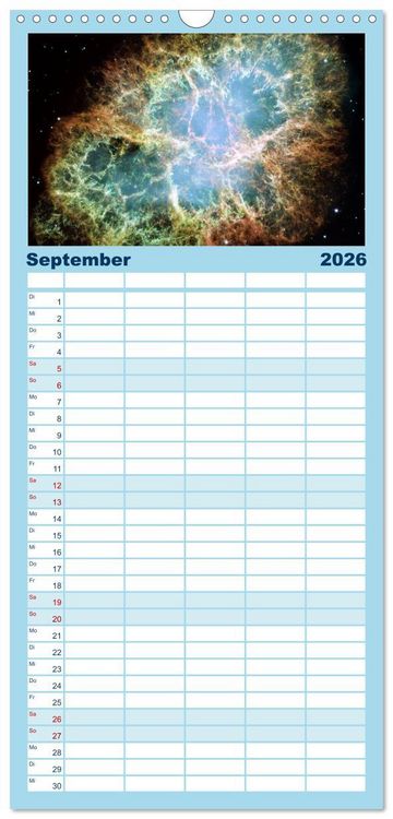 Produktbild: Familienplaner 2026 - Der Weltraum. Gasnebel und Galaxien mit 5 Spalten (Wandkalender, 21 x 45 cm) CALVENDO
