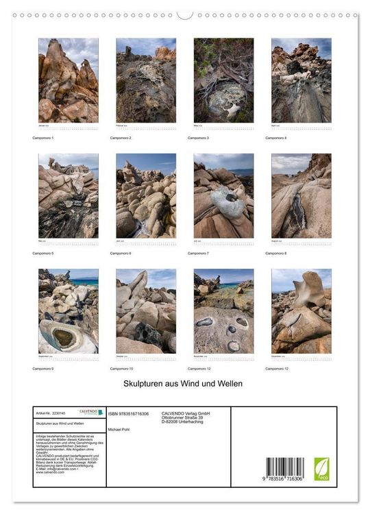 Produktbild: Skulpturen aus Wind und Wellen (hochwertiger Premium Wandkalender 2026 DIN A2 hoch), Kunstdruck in Hochglanz