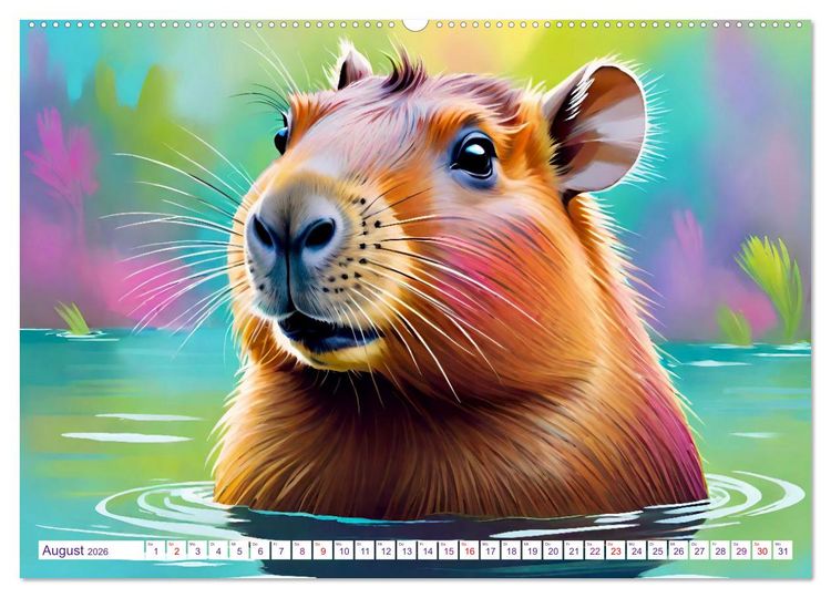Produktbild: Wasserschweine. Mit Capybaras durch Fluss, Feld und Jahreszeiten (hochwertiger Premium Wandkalender 2026 DIN A2 quer), Kunstdruck in Hochglanz