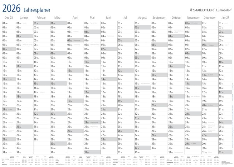 Produktbild: STAEDTLER Kalender Lumocolor Jahresplaner 2026, DIN A1