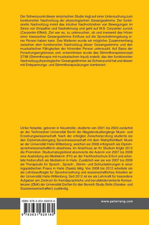 Produktbild: Wirkungen des funktionellen Nachvollzugs physiologischer Gesangsstimmen auf die Qualit&auml;t der Sprechstimme