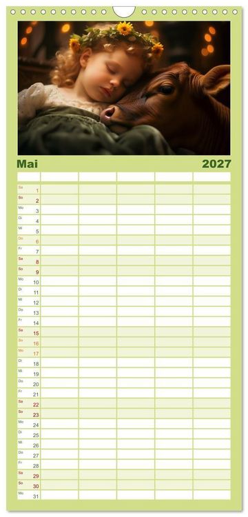 Produktbild: Familienplaner 2027 - Kleine Schlummerparade: Babys und ihre kuscheligen Tierfreunde mit 5 Spalten (Wandkalender, 21 x 45 cm) CALVENDO