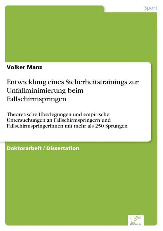 Produktbild: Entwicklung eines Sicherheitstrainings zur Unfallminimierung beim Fallschirmspringen
