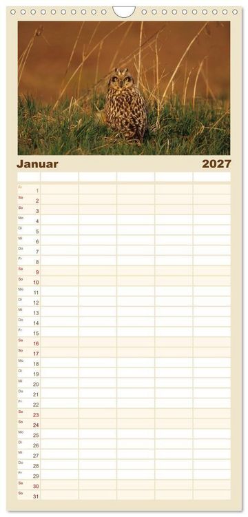 Produktbild: Familienplaner 2027 - Heimische Eulen und Greife mit 5 Spalten (Wandkalender, 21 x 45 cm) CALVENDO