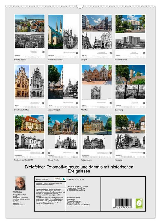 Produktbild: Bielefelder Fotomotive heute und damals mit historischen Ereignissen (Wandkalender 2026 DIN A2 hoch), CALVENDO Monatskalender