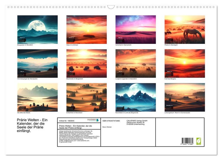 Produktbild: Pr&auml;rie Welten - Ein Kalender, der die Seele der Pr&auml;rie einf&auml;ngt. (Wandkalender 2026 DIN A2 quer), CALVENDO Monatskalender
