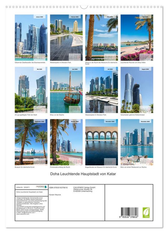 Produktbild: Doha Leuchtende Hauptstadt von Katar (hochwertiger Premium Wandkalender 2026 DIN A2 hoch), Kunstdruck in Hochglanz
