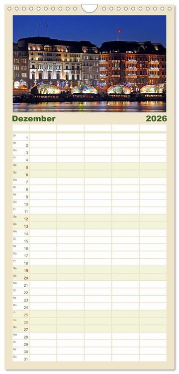 Produktbild: Familienplaner 2026 - Alsteransichten in Hamburg mit 5 Spalten (Wandkalender, 21 x 45 cm) CALVENDO