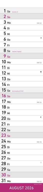 Produktbild: Streifenplaner PINK 2026 - Streifenkalender - Wandplaner - Küchen-Kalender - 11,3x49,5