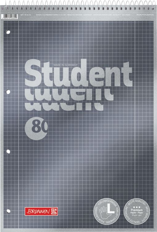 Produktbild: Collegeblock Premium Student Spirale oben | A4, Lineatur 28, 80 Blatt, anthrazit