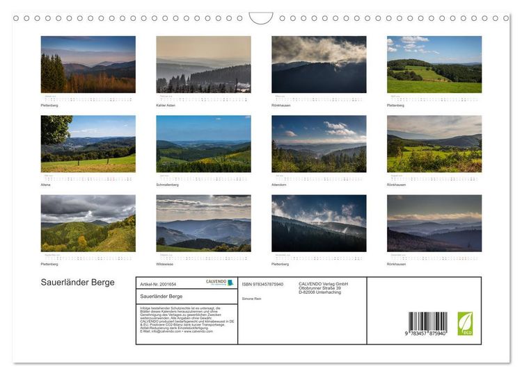 Produktbild: Sauerl&auml;nder Berge (Wandkalender 2026 DIN A3 quer), CALVENDO Monatskalender