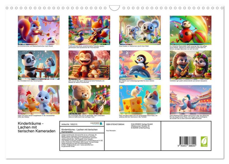 Produktbild: Kindertr&auml;ume - Lachen mit tierischen Kameraden (Wandkalender 2026 DIN A3 quer), CALVENDO Monatskalender