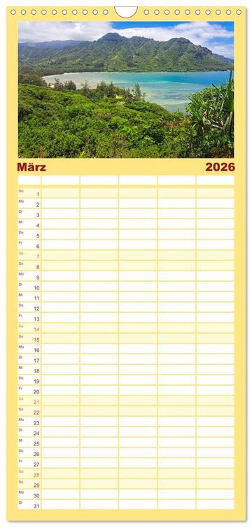Produktbild: Familienplaner 2026 - Hawaii - Eindr&uuml;cke von Big Island, Kauai & Oahu mit 5 Spalten (Wandkalender, 21 x 45 cm) CALVENDO