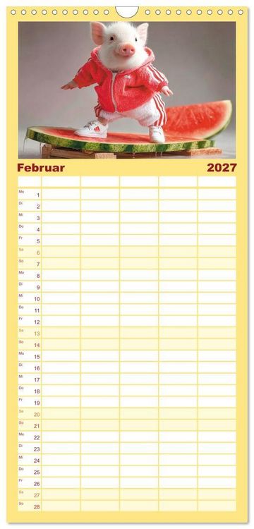 Produktbild: Familienplaner 2027 - Vom Gl&uuml;ck, ein Schweinchen zu sein mit 5 Spalten (Wandkalender, 21 x 45 cm) CALVENDO