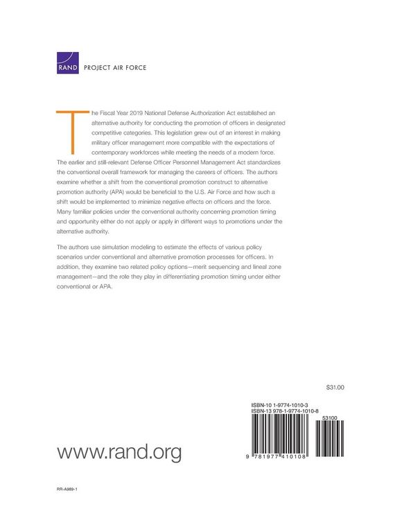 Produktbild: Emerging Options for Field-Grade Officer Promotions in the U.S. Air Force