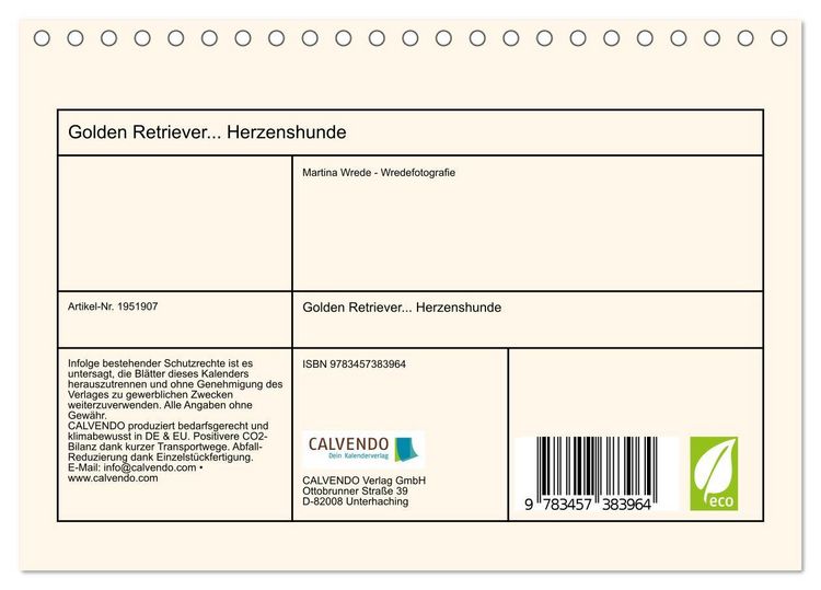 Produktbild: Golden Retriever... Herzenshunde (Tischkalender 2026 DIN A5 quer), CALVENDO Monatskalender