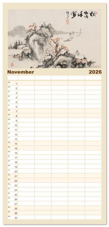 Produktbild: Familienplaner 2026 - Yoshitsugu Haizan mit 5 Spalten (Wandkalender, 21 x 45 cm) CALVENDO