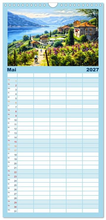 Produktbild: Familienplaner 2027 - S&uuml;dalpines Flair - Seen, Berge und Fantasiest&auml;dte mit 5 Spalten (Wandkalender, 21 x 45 cm) CALVENDO
