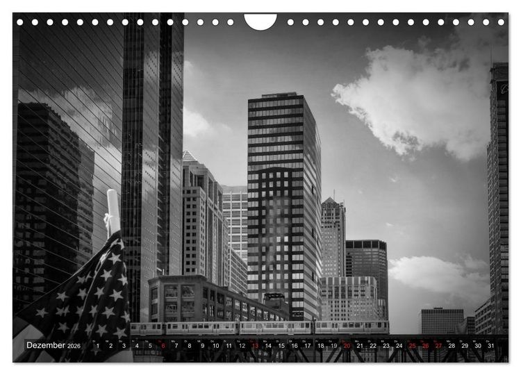 Produktbild: CHICAGO Monochrom (Wandkalender 2026 DIN A4 quer), CALVENDO Monatskalender