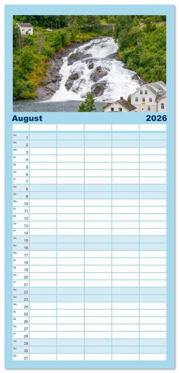 Produktbild: Familienplaner 2026 - Fjorde & Felsen &ndash; Norwegens wilde Seele mit 5 Spalten (Wandkalender, 21 x 45 cm) CALVENDO