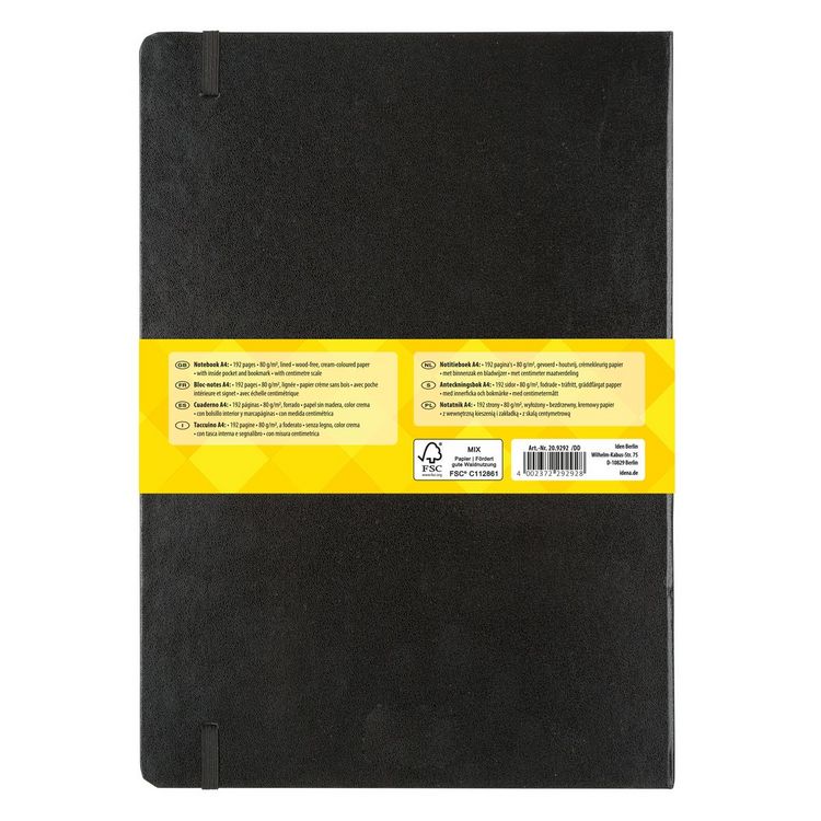 Produktbild: Idena Notizbuch 80g/m&sup2; liniert schwarz DIN A4 192 Seiten