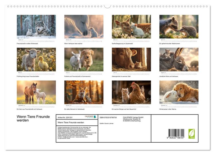 Produktbild: Wenn Tiere Freunde werden (hochwertiger Premium Wandkalender 2027 DIN A2 quer), Kunstdruck in Hochglanz