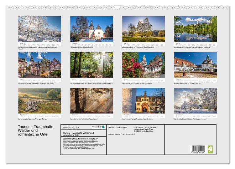 Produktbild: Taunus - Traumhafte W&auml;lder und romantische Orte (Wandkalender 2027 DIN A2 quer), CALVENDO Monatskalender