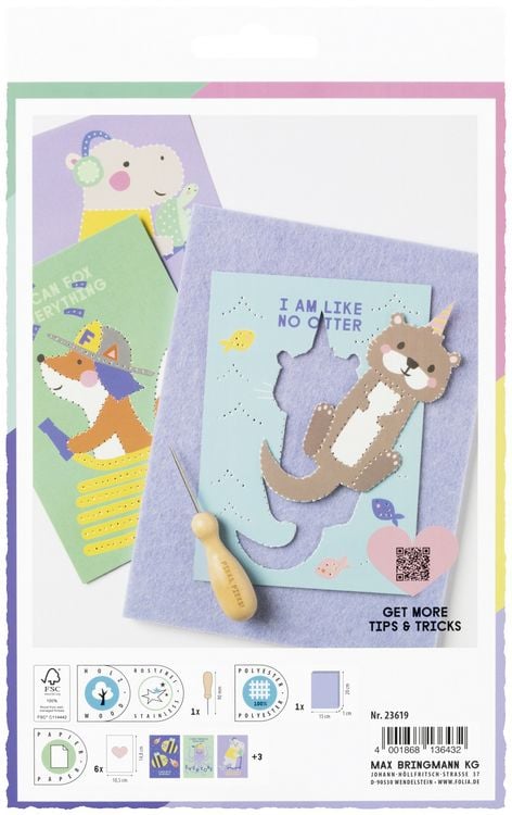 Produktbild: FOLIA Bastelartikel Prickel-Set, inkl. Prickelnadel, Filz und 6x Motivkarten in 10,5x14,8cm