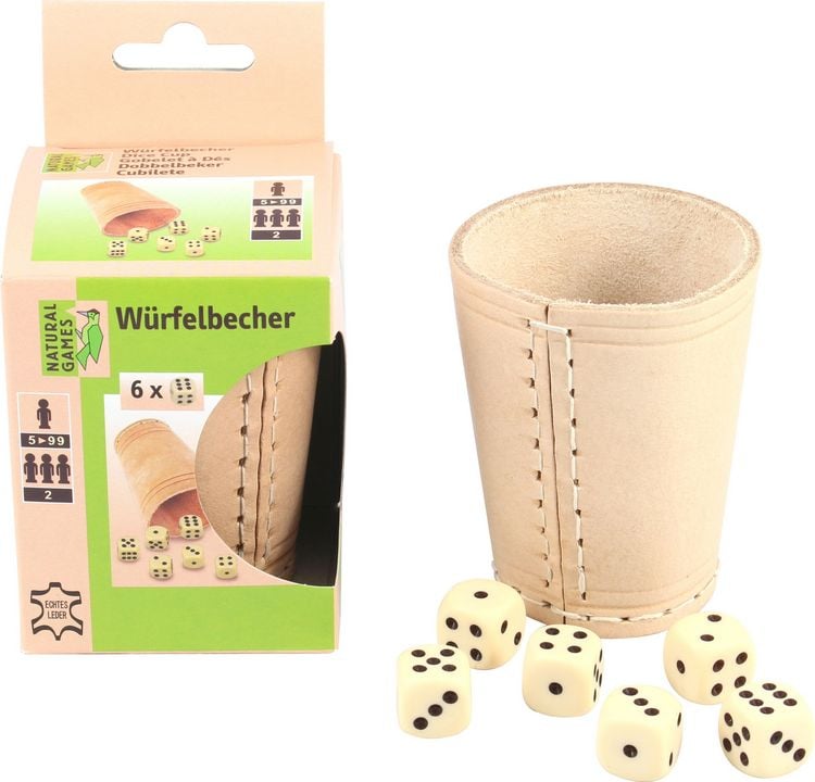 Produktbild: Classic Games Lederw&uuml;rfelbecher mit 6 W&uuml;rfeln