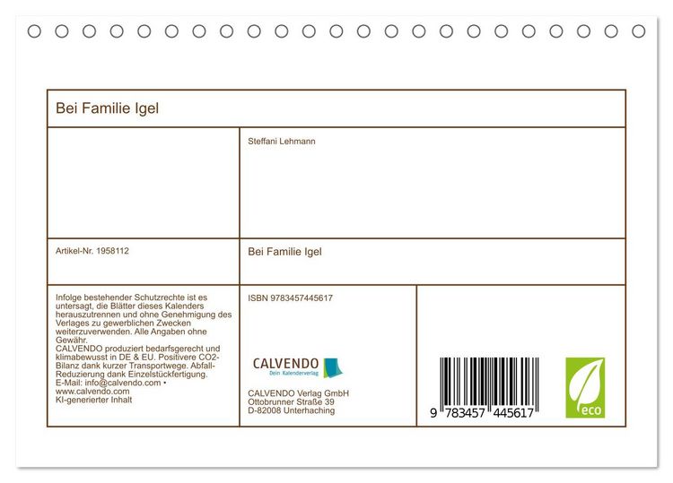 Produktbild: Bei Familie Igel (Tischkalender 2026 DIN A5 quer), CALVENDO Monatskalender