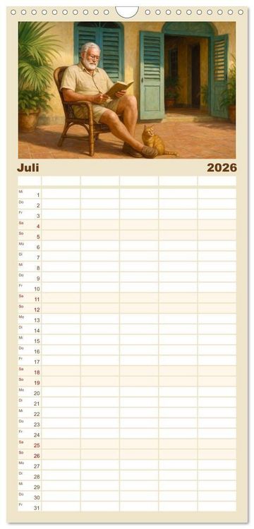 Produktbild: Familienplaner 2026 - Ernest Hemingway mit 5 Spalten (Wandkalender, 21 x 45 cm) CALVENDO