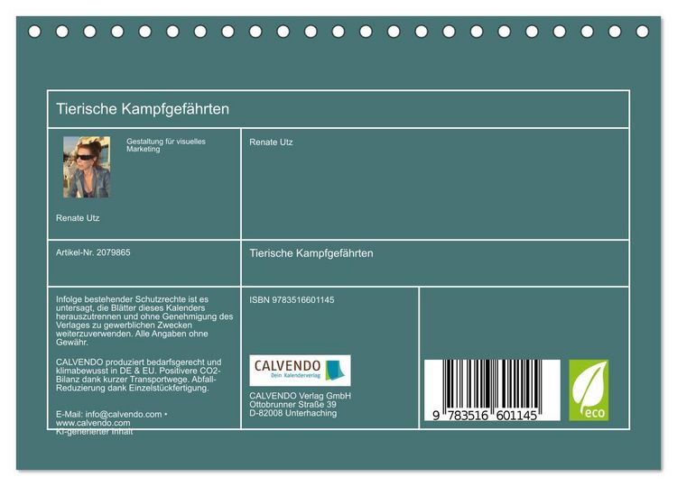 Produktbild: Tierische Kampfgef&auml;hrten (Tischkalender 2026 DIN A5 quer), CALVENDO Monatskalender