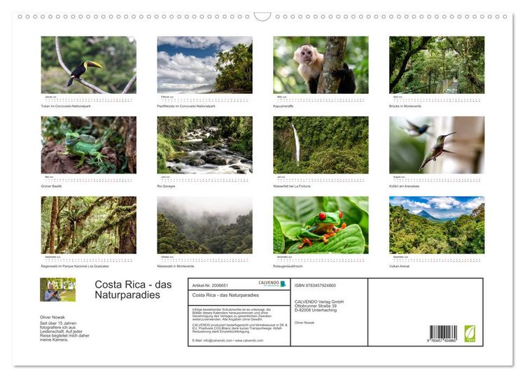 Produktbild: Costa Rica - das Naturparadies (Wandkalender 2026 DIN A2 quer), CALVENDO Monatskalender