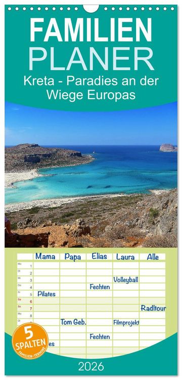 Produktbild: Familienplaner 2026 - Kreta - Paradies an der Wiege Europas mit 5 Spalten (Wandkalender, 21 x 45 cm) CALVENDO