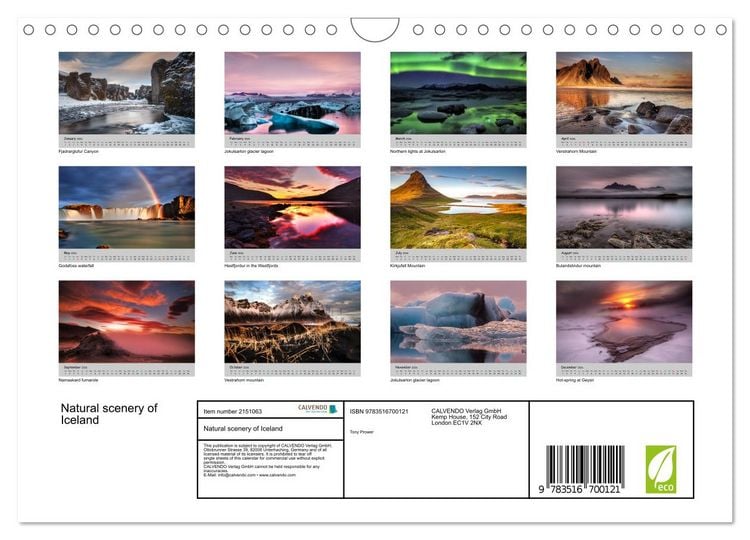 Produktbild: Natural scenery of Iceland (Wall Calendar 2026 DIN A4 landscape), CALVENDO 12 Month Wall Calendar