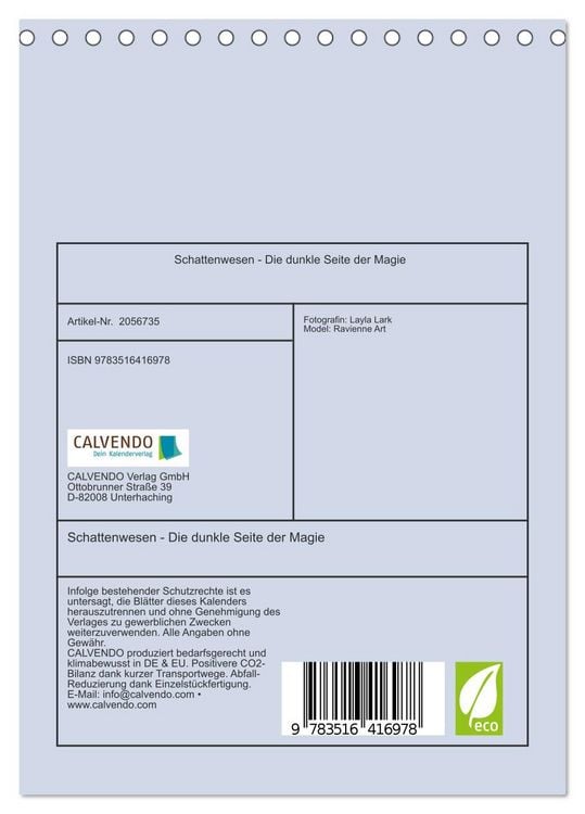 Produktbild: Schattenwesen - Die dunkle Seite der Magie (Tischkalender 2026 DIN A5 hoch), CALVENDO Monatskalender
