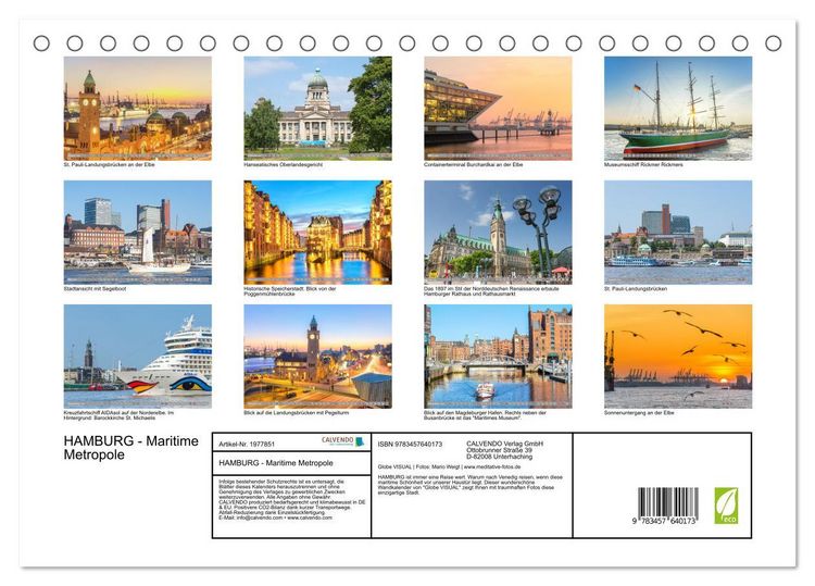 Produktbild: HAMBURG - Maritime Metropole (Tischkalender 2026 DIN A5 quer), CALVENDO Monatskalender
