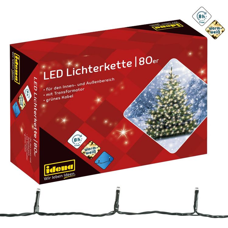 Produktbild: Idena Lichterkette 80 LED warmwei&szlig; 8h Timer 15,9m