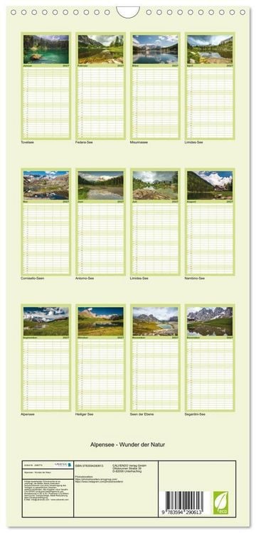 Produktbild: Familienplaner 2027 - Alpensee - Wunder der Natur mit 5 Spalten (Wandkalender, 21 x 45 cm) CALVENDO