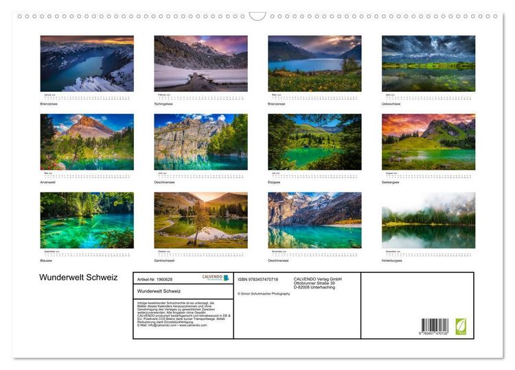 Produktbild: Wunderwelt Schweiz (Wandkalender 2026 DIN A2 quer), CALVENDO Monatskalender