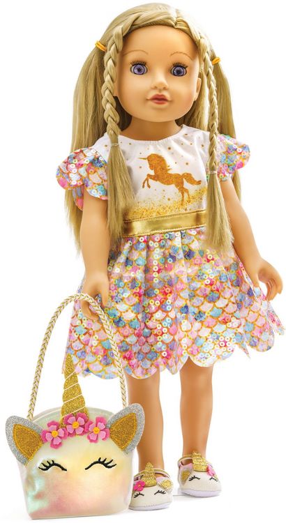 Produktbild: Puppen-Glitzerkleid ''Einhorn Goldy'', Gr. 28-35 cm