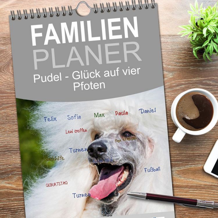 Produktbild: Familienplaner 2026 - Pudel - Gl&uuml;ck auf vier Pfoten mit 5 Spalten (Wandkalender, 21 x 45 cm) CALVENDO