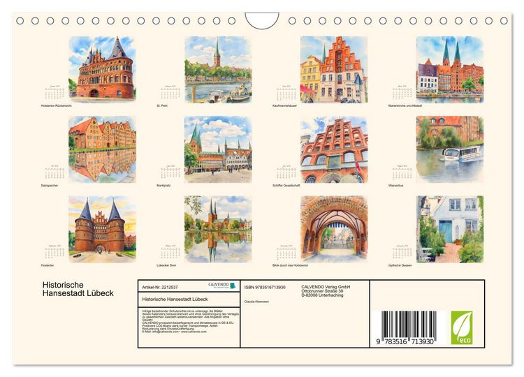 Produktbild: Historische Hansestadt L&uuml;beck (Wandkalender 2026 DIN A4 quer), CALVENDO Monatskalender