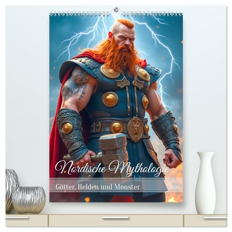 Produktbild: Nordische Mythologie - G&ouml;tter, Helden und Monster (hochwertiger Premium Wandkalender 2026 DIN A2 hoch), Kunstdruck in Hochglanz