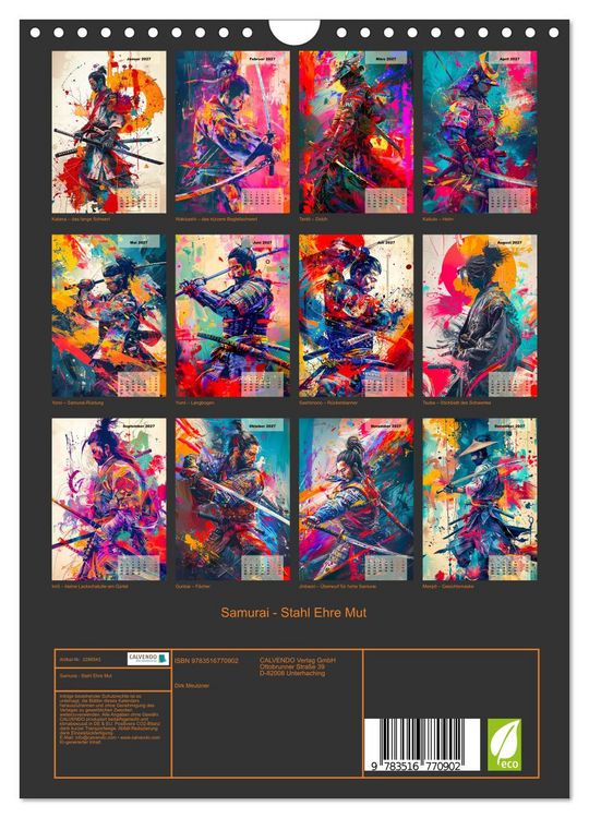 Produktbild: Samurai - Stahl Ehre Mut (Wandkalender 2027 DIN A4 hoch), CALVENDO Monatskalender