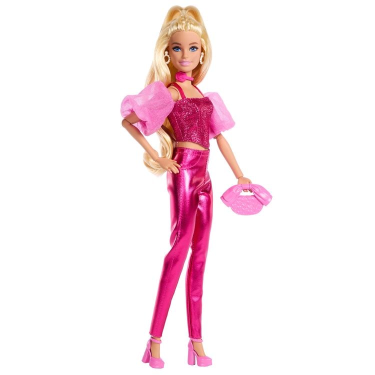 Produktbild: Barbie Deluxe Style-Modepuppe #5 in rosafarbenem Metallic-Outfit mit Korsett-Top und Accessoires, blond