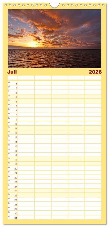 Produktbild: Familienplaner 2026 - Sonnenunterg&auml;nge, an der Nordseek&uuml;ste vor Cuxhaven mit 5 Spalten (Wandkalender, 21 x 45 cm) CALVENDO