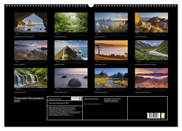 Produktbild: Traumziel Neuseeland 2027 (Wandkalender 2027 DIN A2 quer), CALVENDO Monatskalender