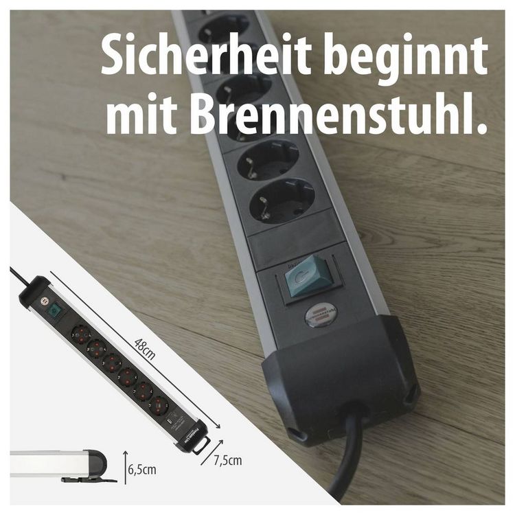 Produktbild: Brennenstuhl 1391030611 Steckdosenleiste mit Schalter Silber, Schwarz Schutzkontakt 1St.