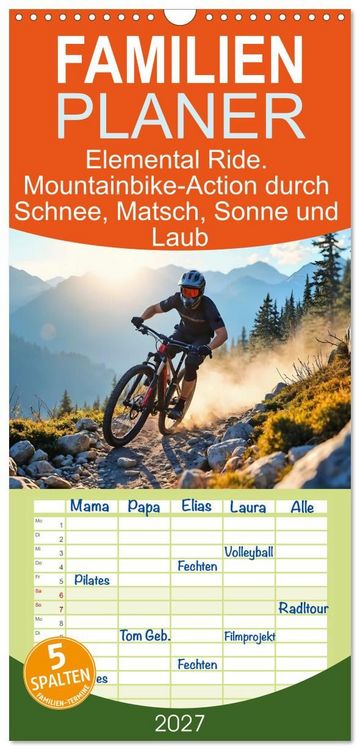 Produktbild: Familienplaner 2027 - Elemental Ride. Mountainbike-Action durch Schnee, Matsch, Sonne und Laub mit 5 Spalten (Wandkalender, 21 x 45 cm) CALVENDO